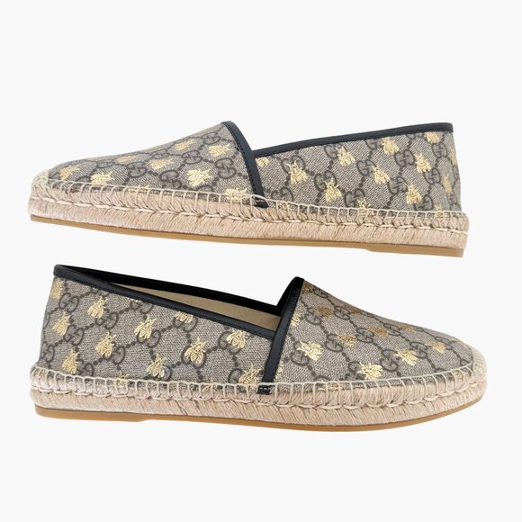 Gucci Pilar GG Bee Espadrille Flats EU 42 US 12 Beige Supreme Canvas Slip On - Picture 9 of 12